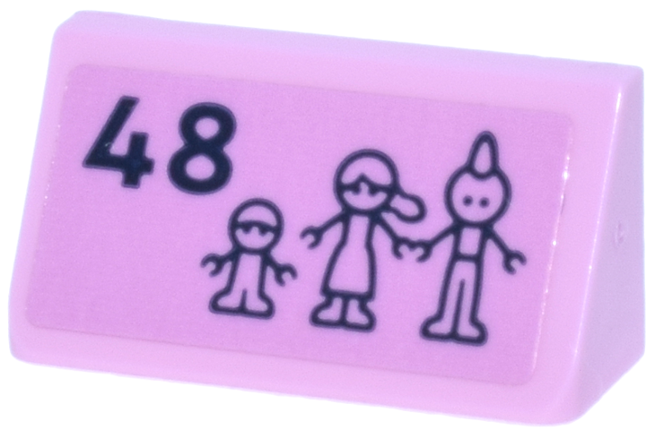 Lego Slope 30 1 x 2 x 2/3 with Black House Number '48' and Family Mini Dolls Pattern (Sticker) - Set 42670 / Bright Pink