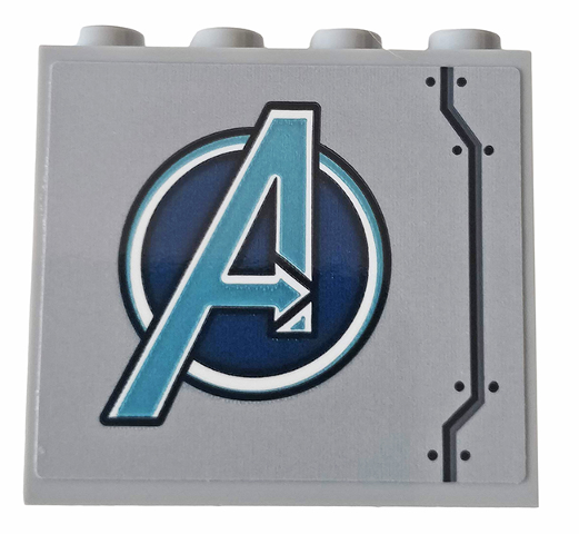 Lego Panel 1 x 4 x 3 with Side Supports - Hollow Studs with Metallic Light Blue Avengers Logo and Six Rivets Pattern Model Left Side (Sticker) - Set 76143