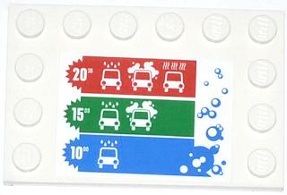 Lego Tile, Modified 4 x 6 with Studs on Edges with Bubbles and Car Wash Price Table Pattern (Sticker) - Set 4207