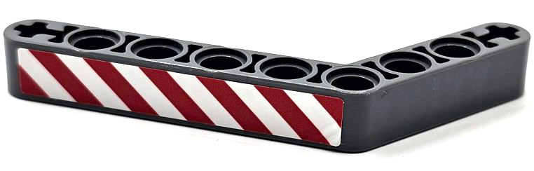 Lego Technic, Liftarm, Modified Bent Thick 1 x 9 (6 - 4) with Red and White Danger Stripes Pattern Model Left Side (Sticker) - Set 42080
