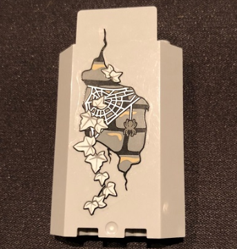 Lego Panel 3 x 3 x 6 Corner Wall without Bottom Indentations with Bricks, 11 White Ivy Leaves, Spider and Web Pattern, Glow in the Dark (Sticker) - Set 9468