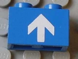 Lego Brick 1 x 2 with White Up Arrow Pattern / Blue