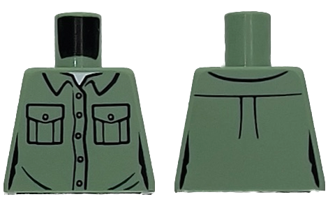 Lego Torso Female Shirt with Pockets and Buttons, White T-Shirt Pattern / Sand Green