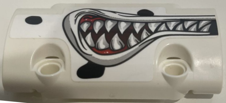 Lego Technic, Panel Curved 7 x 3 with 2 Pin Holes through Panel Surface with Black Dalmatian Spots, Angry Mouth with Gums and Teeth Pattern Model Right Side (Sticker) - Set 42150 / White