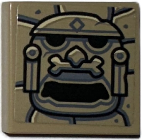 Lego Tile 2 x 2 with Black and Dark Bluish Gray Idol Head, Wide Open Mouth and Bone Pierced Nose on Stone Background Pattern (Sticker) - Set 77015