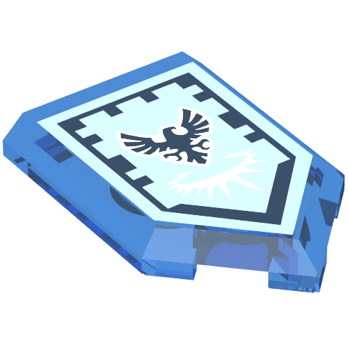 Lego Tile Special 2 x 3 Pentagonal with Nexo Power Shield Print - Stronghold of Resolution / Trans-Dark Blue