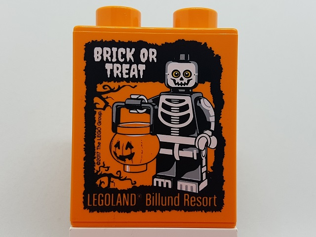 Lego Duplo, Brick 1 x 2 x 2 with Brick or Treat 2017 LEGOLAND Billund Resort Skeleton Costume Pattern