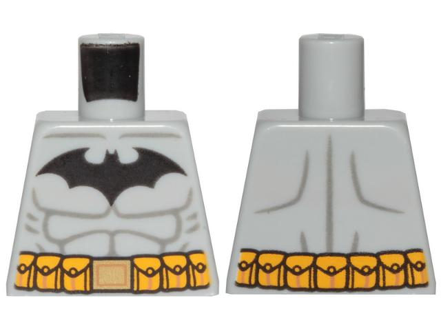 Lego Torso Batman Logo with Muscles and Yellow Utility Belt Pattern / Light Bluish Gray