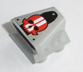 Lego Vehicle, Air Scoop Engine Top 2 x 2 with Red Skull with White Stripes Pattern (Sticker) - Set 8864 / Light Bluish Gray