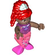 Lego Duplo Figure with Hair High Red, Light Aqua Shell, Coral Mermaid Legs (Ariel)