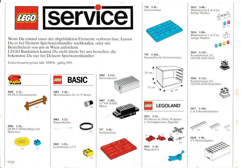Lego 1989 Medium Service Packs Austrian (921211)