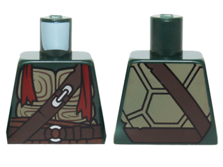 Lego Torso Turtle Shell with Dark Brown Belts, Silver Buckles and Dark Red Bandana Pattern / Dark Green