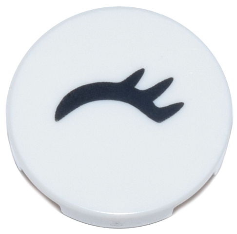 Lego Tile, Round 2 x 2 with Bottom Stud Holder with Black Closed Eye with Eyelash Pattern Model Left Side / White