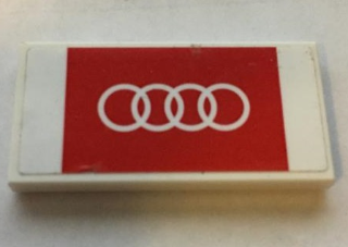 Lego Tile 2 x 4 with White Audi Logo in Red Rectangle Pattern (Sticker) - Set 75873
