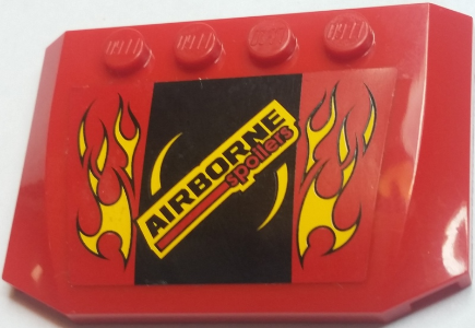 Lego Wedge 4 x 6 x 2/3 Triple Curved with 'AIRBORNE spoilers' and Yellow Flames Pattern (Sticker) - Set 60027