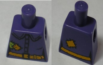 Lego Torso Female Shirt with Buttons, Orange Belt, Buckle, Lime and Orange Patches Pattern (BAM) / Dark Purple