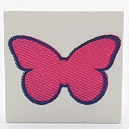 Lego Tile 2 x 2 with Dark Pink Butterfly Print / White