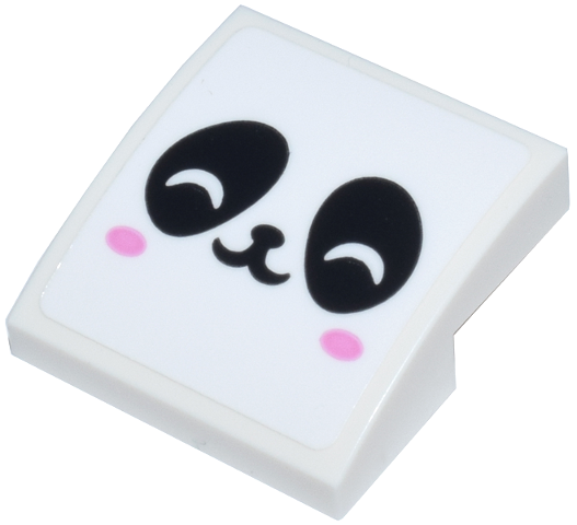Lego Slope, Curved 2 x 2 x 2/3 with Panda Face, Black Eye Patches and Nose, Bright Pink Cheeks Pattern (Sticker) - Set 42648 / White