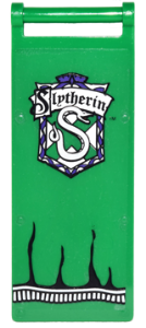 Lego Flag 7 x 3 with Bar Handle with 'Slytherin' and Snake in Shield Pattern (Sticker) - Set 4842 / Green