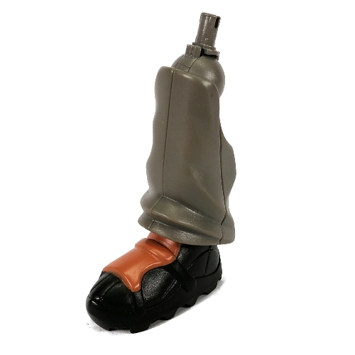 Lego Large Figure Limb, Leg, Lower Section with Black Shoe and Dark Gray Pin, Brown Top (Nick) / Dark Gray