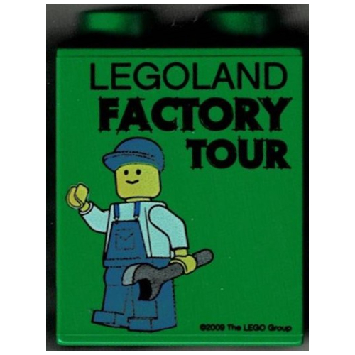 Lego Duplo Brick 1 x 2 x 2 with Factory Tour with Minifig Holding Wrench in Left Hand Print / Green