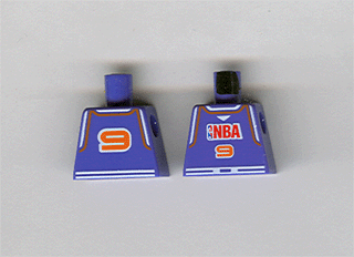 Lego Torso Basketball Jersey Tank Top with White Trim, NBA Logo, and Orange Number 9 Pattern / Violet