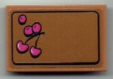 Lego Tile 2 x 3 with Cutting / Chopping Board and Cherries Pattern (Sticker) - Set 41393
