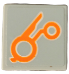 Lego Tile 2 x 2 with Orange Circles and Bent Lines Circuitry Pattern Model Right Side (Sticker) - Set 76194 / Light Bluish Gray