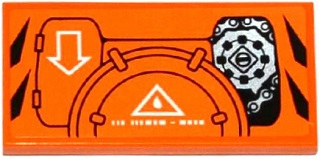 Lego Tile 2 x 4 with Hatches, White Arrow, Sprocket and Chain Pattern Model Left Side (Sticker) - Set 70224 / Orange