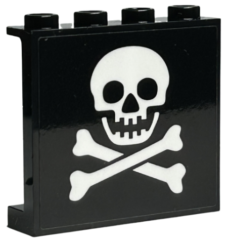 Lego Panel 1 x 4 x 3 with Side Supports - Hollow Studs with White Skull and Crossbones Pattern (Sticker) - Set 40504