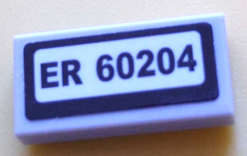Lego Tile 1 x 2 with 'ER 60204' Pattern (Sticker) - Set 60204 / Light Bluish Gray