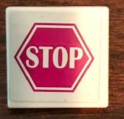 Lego Road Sign 2 x 2 Square with Open O Clip with Magenta Stop Sign Pattern (Sticker) - Set 41134
