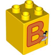 Lego Duplo Brick 2 x 2 x 2 with 'B' and Ballerina Print