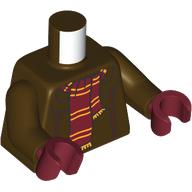 Lego Torso, Jacket, Hoody, Dark Red/Yellow Scarf print, Dark Brown Arms, Reddish Brown Hands / Dark Brown