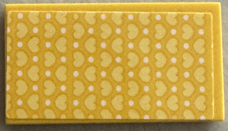 Lego Tile 2 x 4 with Bright Light Yellow Hearts and White Dots Pattern (Sticker) - Set 41394