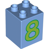 Lego Duplo Brick 2 x 2 x 2 with Lime No. 8 Print / Medium Blue