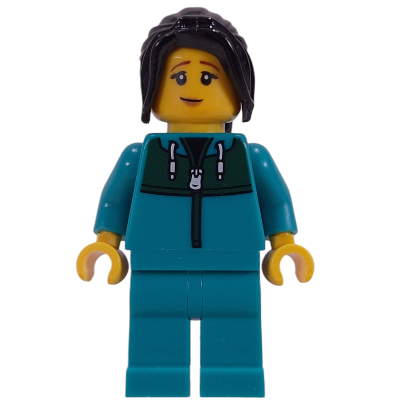 Lego Astronaut, Dark Turquoise Jumpsuit, Black Hair