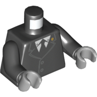 Lego Torso Jacket Buttoned with Gold Badge on Collar, White Shirt and Black Tie Print, Black Arms, Light Bluish Gray Hands / Black