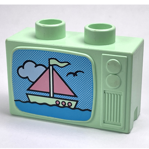 Lego Duplo Television 1 x 2.5 x 1.3 with Pink and Light Green Ship Print / Light Green