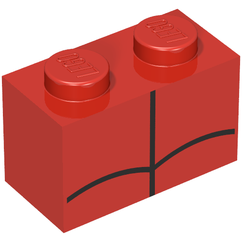 Lego Brick 1 x 2 with Black Lines Print (Spiderman) / Red