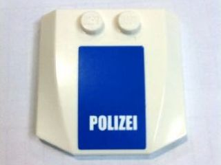 Lego Wedge 4 x 4 x 2/3 Triple Curved with 'POLIZEI' White on Blue Pattern (Sticker) - Set 7741 / White