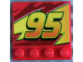 Lego Tile, Modified 4 x 4 with Studs on Edge with '95' on Lightning Bolt Pattern Model Left Side (Sticker) - Set 8484
