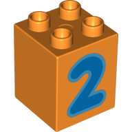 Lego Duplo Brick 2 x 2 x 2 with Blue '2' Print