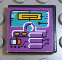 Lego Tile 2 x 2 with Turquoise Screen on Purple Background Pattern (Sticker) - Sets 3038 / 8266 / Black