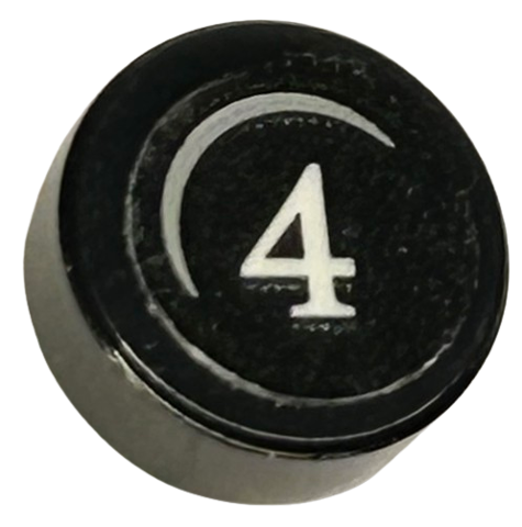 Lego Tile, Round 1 x 1 with White Number 4 and Light Bluish Gray Crescent Pattern (Sticker) - Set 75968 / Black
